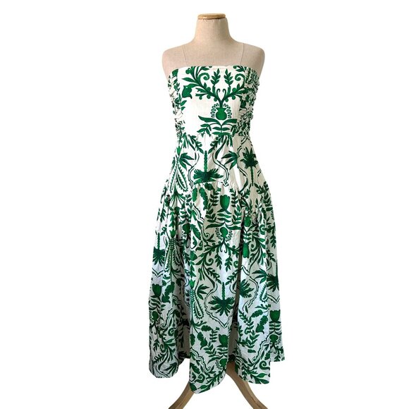 Band Of The Free Womens Small Strapless Green Floral Maxi Dress Smocked Back - Picture 2 of 16